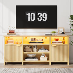 Highboy TV Stand, LED TV Stand for 80-inch TVs, Media Console Entertainment Center with Storage for Living Room, Oak