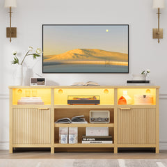 Highboy TV Stand, LED TV Stand for 80-inch TVs, Media Console Entertainment Center with Storage for Living Room, Oak