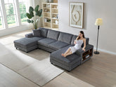 Convertible U-shaped Combination Sofa, Corduroy Fabric, Modern Comfortable Large Size 4 Seat Sofa, Living Room Double Lounge Chair , Dark Grey