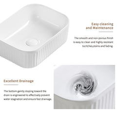 Bathroom Vessel Sink, Rectangle Basin Above Counter White Stone Resin Small Vanity Sink Washing Art Sinks Without Pop-up Drain