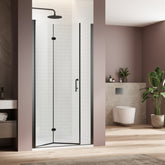Bifold swing double glass panel shower door 30 in.W x 72 in.H,adjustable frameless shower door with 1/4 inch clear tempered glass,matte black hardwares