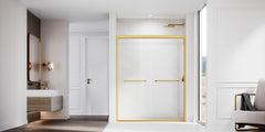 Sliding Shower Glass Door 44-48 in. W x 72 in. H, Adjustable Semi Frameless Shower Door, Certified Thick Clear Clear Tempered Glass, 304 Stainless Steel Handles, Brushed Gold