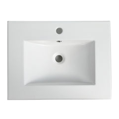 24 Inch Ceramic Vanity Top, 24"D x 18.3"W x 6.7"H, Glossy White(Only Basin)