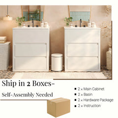 60" Double Sinks Bathroom Vanity Set, Bathroom Cabinet with Two Separate Ceramic Sinks, Full-Extension Drawers & Soft Close Undermount Drawer Slides, White