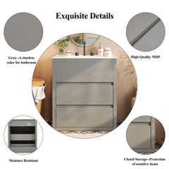 60" Double Sinks Bathroom Vanity Set, Bathroom Cabinet with Two Separate Ceramic Sinks, Full-Extension Drawers & Soft Close Undermount Drawer Slides, Gray