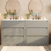 60" Double Sinks Bathroom Vanity Set, Bathroom Cabinet with Two Separate Ceramic Sinks, Full-Extension Drawers & Soft Close Undermount Drawer Slides, Gray