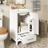 18-Inch Modern Bathroom Vanity with Ceramic Sink, Soft-Close Drawers and Door Organizer, Divider Drawer, and Adjustable Plastic Foot Pads – Space-Saving Storage Solution for Narrow Spaces