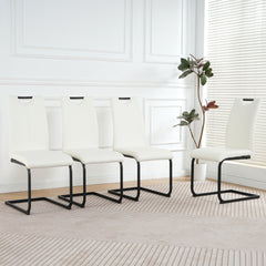 Modern White PU dining chair living room chair upholstered chair, black metal chair leg design, kitchen, living room, bedroom, dining room side chair (Set of 4)