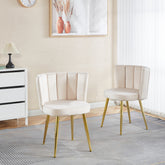 Modern OFF WHITE dining chair(set of 2 ) with iron tube golden color legs, velvet and comfortable backrest, suitable for dining room, living room, cafe, simple structure.