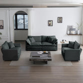 3 Piece Sofa Set with Arm Pillows and Toss Pillows , Sofa Set Include 2- Piece of Arm Chair and One 2-seat Sofa, Space Saving Casual Sofa Set for Living Room, Gray Chenille
