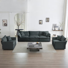 Sofa Set of 3, 1+1+3 Seats Living Room Sofa Set, Accent Chair, Loveseat, and Three-Seat Sofa Modern Style Round Arms 3 Piece Sofa Set, Gray Chenille
