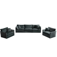 Sofa Set of 3, 1+1+3 Seats Living Room Sofa Set, Accent Chair, Loveseat, and Three-Seat Sofa Modern Style Round Arms 3 Piece Sofa Set, Gray Chenille