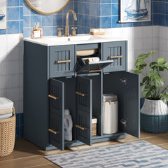 30inch Bathroom Vanity with Undermount Sink and Drawers, Painted Surface, Soft-Close Doors, Bathroom Cabinet with Tip-Out Drawer