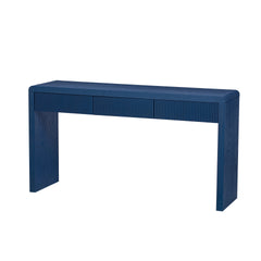 TREXM Rustic Console Table with 3 Fluted Drawers - Solid Wood Veneer Entryway Table Featuring Natural Wood Grain for Living Room, Hallway (Navy)