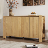 TREXM Buffet Cabinet with Storage, 4-Door Retro Wood Sideboard with Distressed Finish and Adjustable Shelves for Dining Room, Kitchen, and Living Room (Natural)
