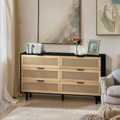 51.18"6-Drawers Rattan Storage Cabinet Rattan Drawer,for Bedroom,Living Room,Black (Same SKU:W757112779)