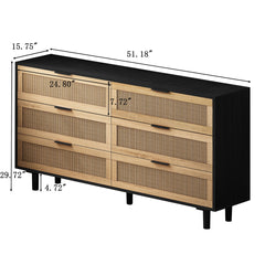 51.18"6-Drawers Rattan Storage Cabinet Rattan Drawer,for Bedroom,Living Room,Black (Same SKU:W757112779)