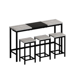 Modern Design Kitchen Dining Table, Pub Table, Long Dining Table Set with 3 Stools, Convenient Hanging Stool Design, Grey+Black(Same SKU:W757P146464)