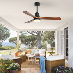 52 Inch Indoor Ceiling Fan With Dimmable Led Light 3 Solid Wood Blades Remote Control Reversible DC Motor Black For Living Room