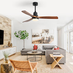 52 Inch Indoor Ceiling Fan With Dimmable Led Light 3 Solid Wood Blades Remote Control Reversible DC Motor Black For Living Room