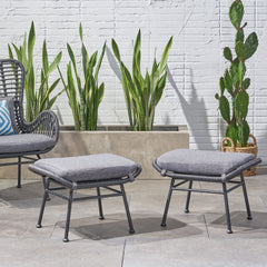 Montana Faux Rattan Outdoor Patio Ottoman with Cushion (Set of 2)