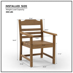 Patio Dining Chair with Armset Set of 2, HIPS Materialwith Imitation Wood Grain Wexture chair for Deck Pool Backyard, Teak