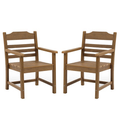 Patio Dining Chair with Armset Set of 2, HIPS Materialwith Imitation Wood Grain Wexture chair for Deck Pool Backyard, Teak