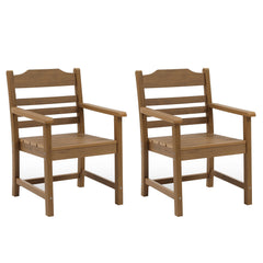 Patio Dining Chair with Armset Set of 2, HIPS Materialwith Imitation Wood Grain Wexture chair for Deck Pool Backyard, Teak