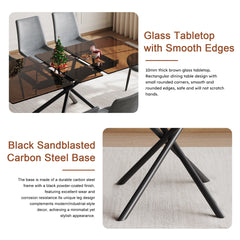 59-inch Expandable Dining Table Set with 8 Gray Ergonomic Chairs, Black Sandblasted Glass Top & X-Base, 4-6 Seater Modern Dining Set for Small Spaces, Kitchen and Apartment