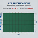 Swimming Pool Safety Cover, Fits 30x50ft Rectangular underground and Inground Swimming Pools, Triple Stitched High Strength Mesh PP Abrasion Resistant Installation Hardware Included,Green Mesh