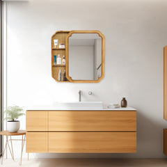31.5" x 23.82" Wood Framed Wall - Mounted Mirror Cabinet with Storage Shelves, Medicine Mirror for Bathroom, Living Room, Entryway
