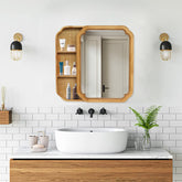 31.5" x 23.82" Wood Framed Wall - Mounted Mirror Cabinet with Storage Shelves, Medicine Mirror for Bathroom, Living Room, Entryway