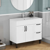39.4-inch Bathroom Vanity With Sink Combo,Cabinet With 2 Doors and 2 Big Drawer,Black Metal Handle,Black Feet,Soft Close Hinge,Mordern Bathroom Cabinet,Easy Assemble,White