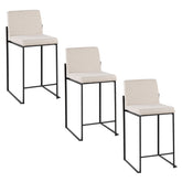 Fuji 26" Contemporary High Back Counter Stool in Black Steel and Beige Fabric by LumiSource - Set of 3