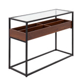 Display Contemporary Console Table in Black Metal, Walnut Wood, and Clear Glass by LumiSource