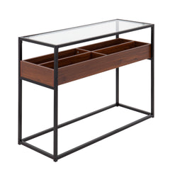 Display Contemporary Console Table in Black Metal, Walnut Wood, and Clear Glass by LumiSource