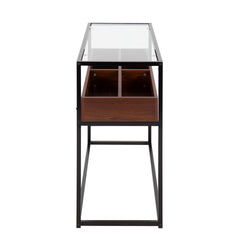 Display Contemporary Console Table in Black Metal, Walnut Wood, and Clear Glass by LumiSource