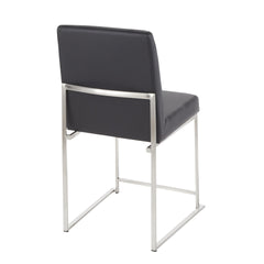 High Back Fuji Contemporary Dining Chair in Stainless Steel and Black Faux Leather by LumiSource - Set of 2