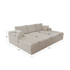 98.4*68.9"Modular sectional sofa seat,Upholstered compressed couch for living room,Bedroom,Apartment,No assembly required,4 PC free combination,Plush corduroy fabric,WHITE