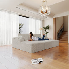 98.4*68.9"Modular sectional sofa seat,Upholstered compressed couch for living room,Bedroom,Apartment,No assembly required,4 PC free combination,Plush corduroy fabric,WHITE