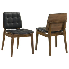 Black and Natural Walnut Tufted Back Side Chairs (Set of 2)