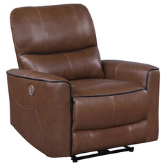 Denson Saddle Brown Upholstered Power Recliner Chair
