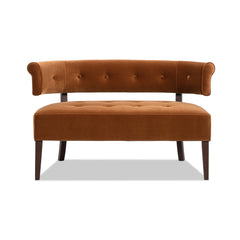 Jared Roll Arm Tufted Bench Settee, Burnt Orange Performance Velvet
