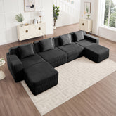 Modular 4 Seat U Shape Sectional Boneless Sofa, Cloud Sectional Couch with Deep Seat, Modern Modular 4-Seat Sofa Couch with Throw Pillows and 2 Movable Ottomans, Corduroy Fabric Black