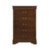 Traditional Design Bedroom Furniture 1pc Chest of 5x Drawers Brown Cherry Finish Antique Drop Handles Furniture