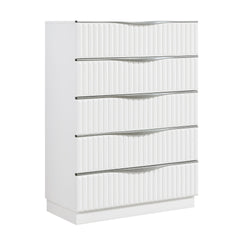 Luxurious Pearl White Finish Chest of Five Drawers Textured Panel Sleek Handles Glam Bedroom Furniture 1pc Vertical Dresser