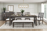 Classic Style 6pc Dining Set Dark Espresso Finish Table with Extension Leaf Bench Chairs Comfortable Seats Wooden Dining Furniture