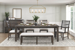 Classic Style 6pc Dining Set Dark Espresso Finish Table with Extension Leaf Bench Chairs Comfortable Seats Wooden Dining Furniture