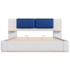 King Size Upholstered Platform Bed with Panel, Platform Bed Frame with Anti-Collision Soft Rounded Corners, Stable and Solid, No Box Spring Needed, Easy Assembly, Grey