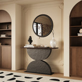 47''Double Semi-Circles 3d Hammer-Shaped Texture Base Wood Console Table With Led Light Entryway Table Modern Console Table,Sofa Console Tables For Living Room